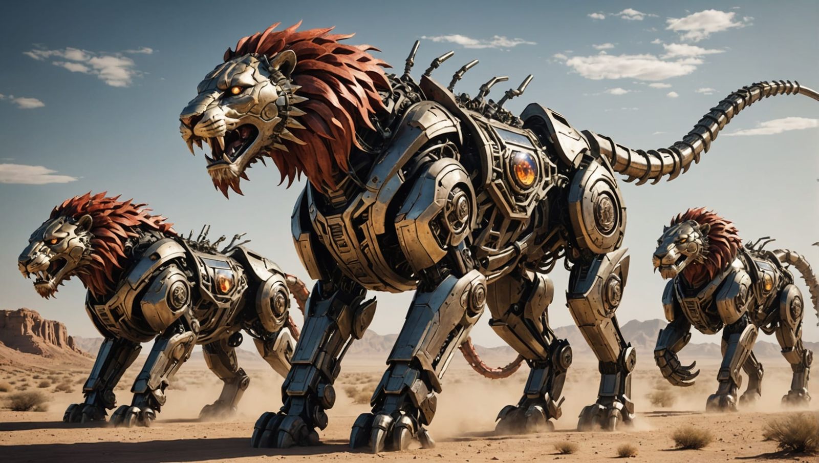 Mechanical Lions Versus Snakes in Desert Battle