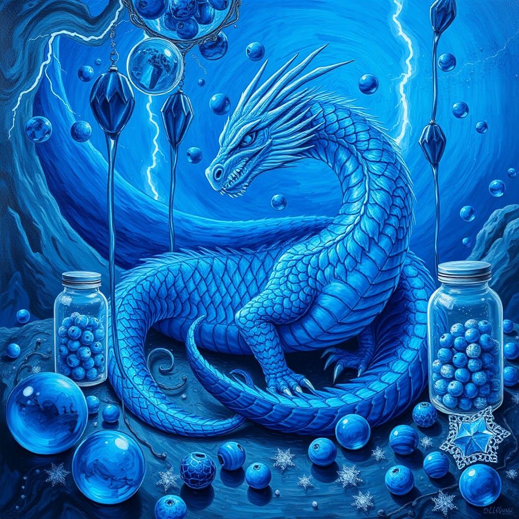 Blue Dragon in Surreal Landscape: A Digital Painting