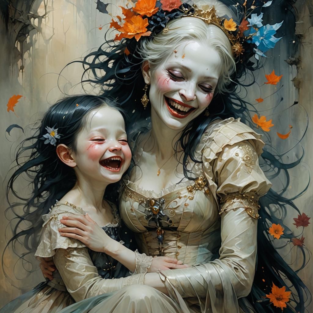 Mother and Daughter: Flowing Colors of Laughter