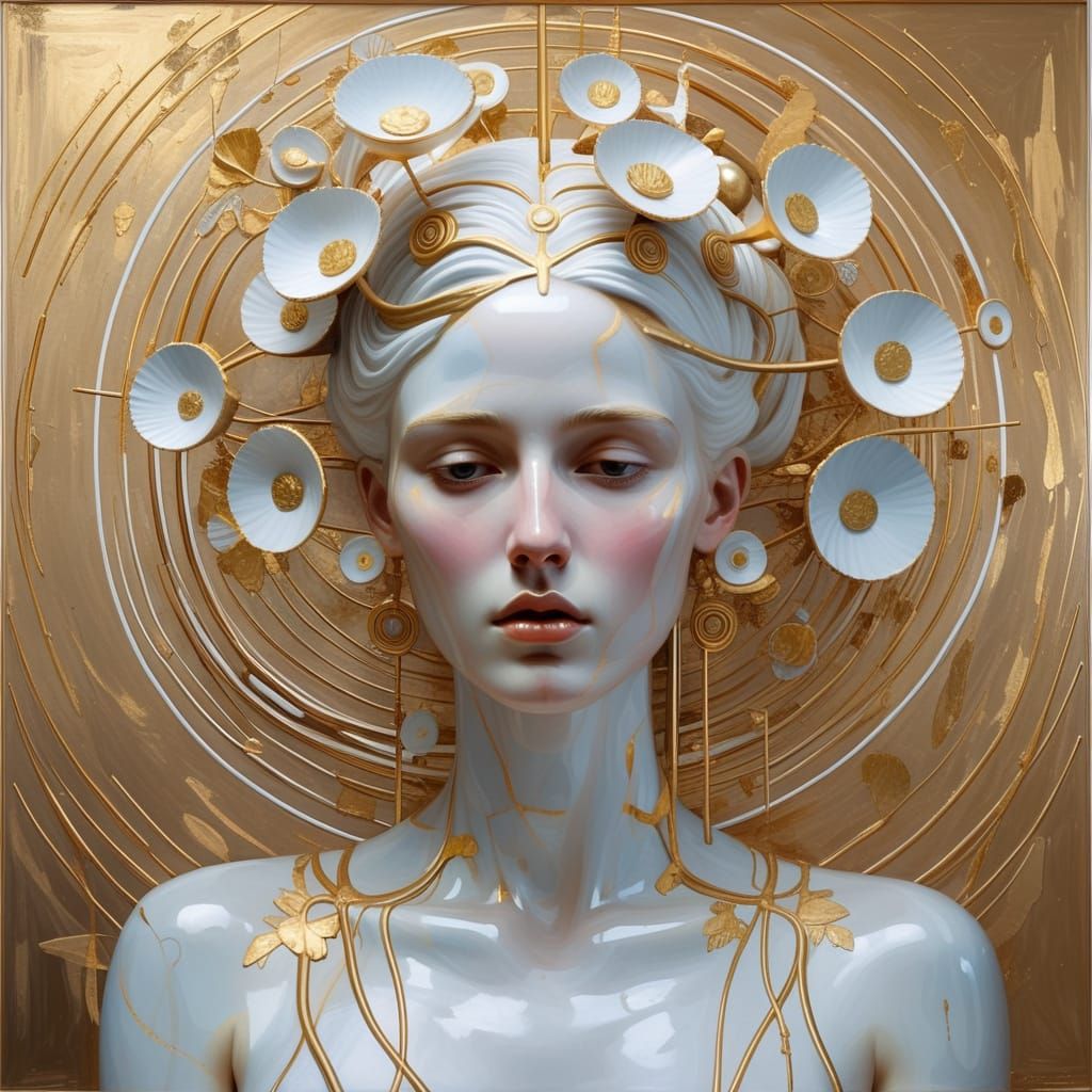 Abstract Portrait with Gold Leaf Accents in Abstract Express...