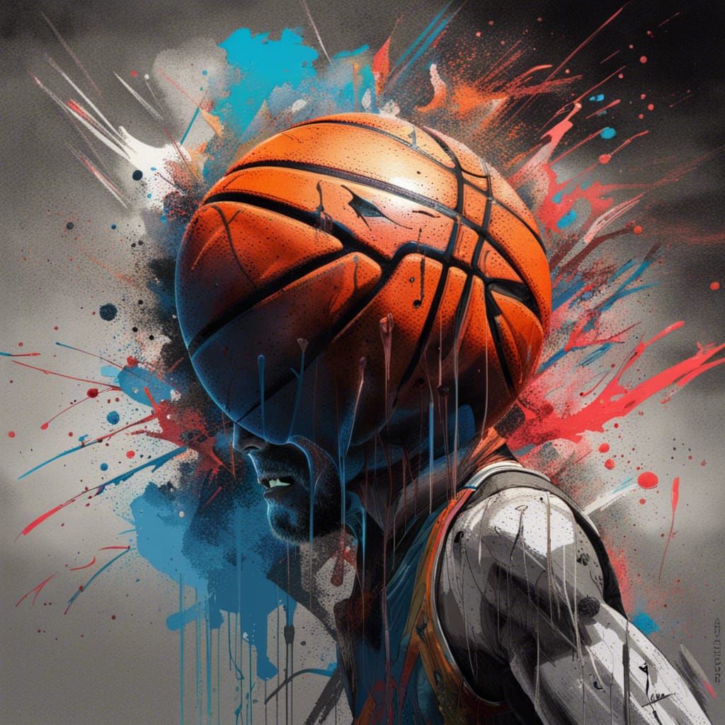 Hyperrealistic Basketball Splash Art in Reverse Graffiti Sty...