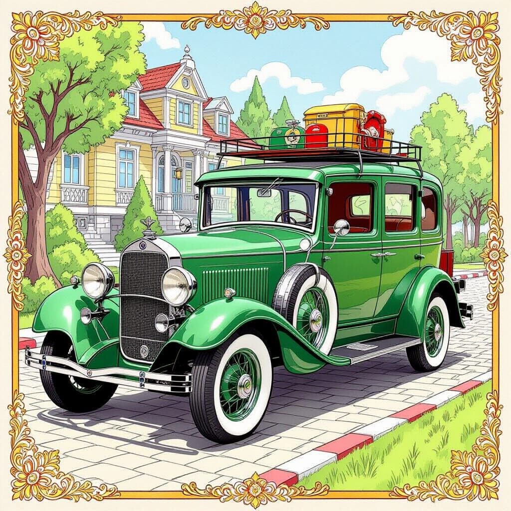 Opulent Doodle Art Busy Car in Fine Pencil Style