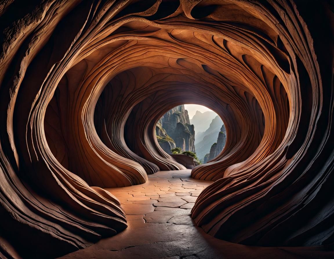 Hyperdetailed Cave Tunnel with Ornate Surfaces