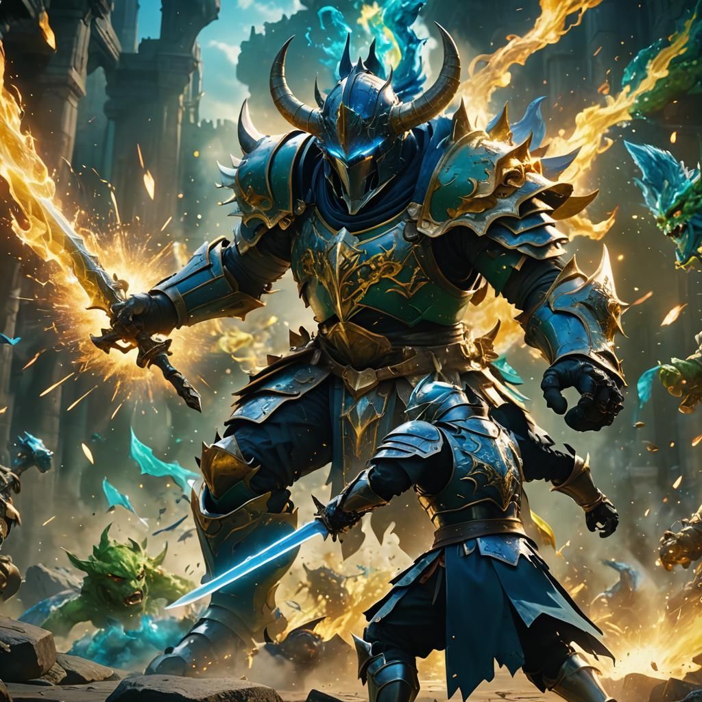 Knight's Battle Against Demon God in Anime Style