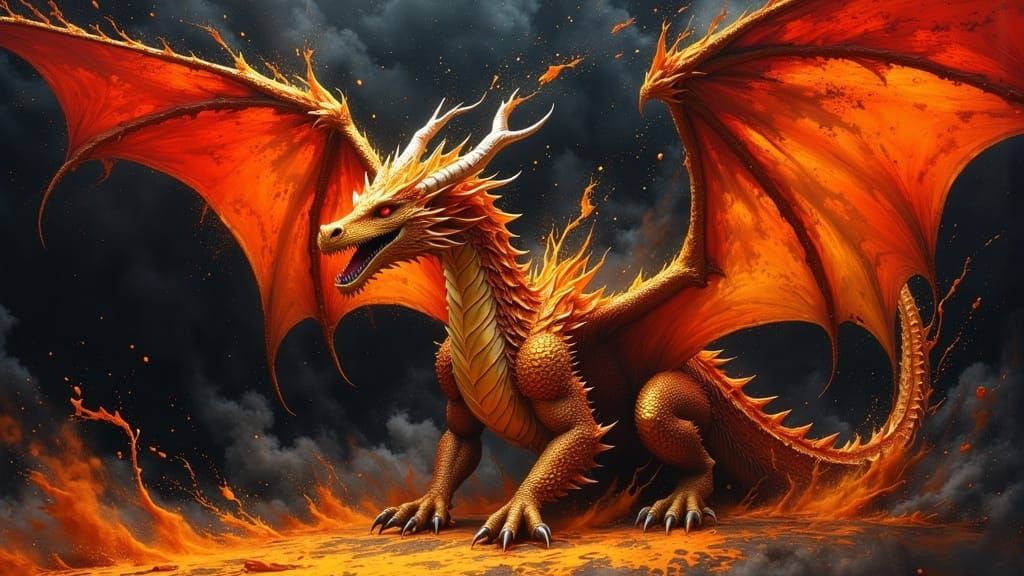 Majestic Dragon With Crimson Scales Oil Painting