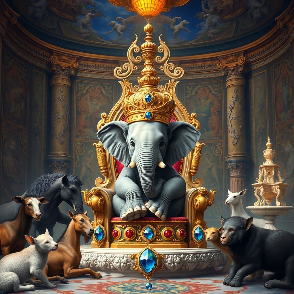 Baby Elephant King on Gemstone Throne