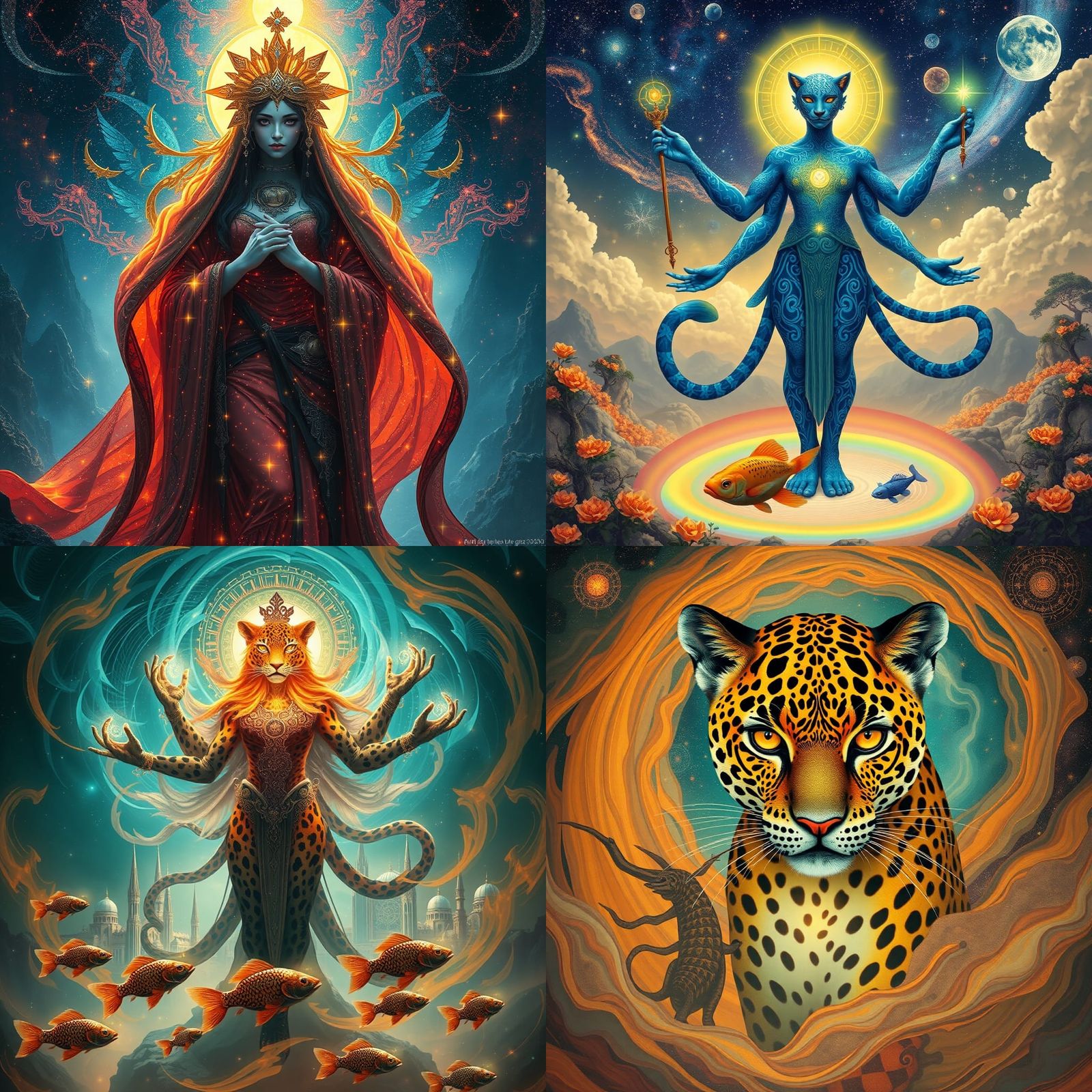 Surreal Six-Armed Leopard Woman Embodiment of Time