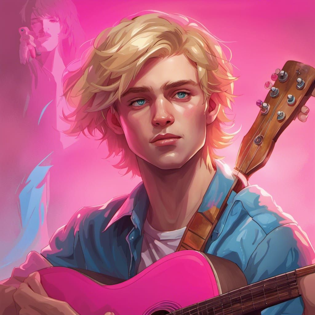 Crying Boy with Guitar: Detailed Digital Art Portrait