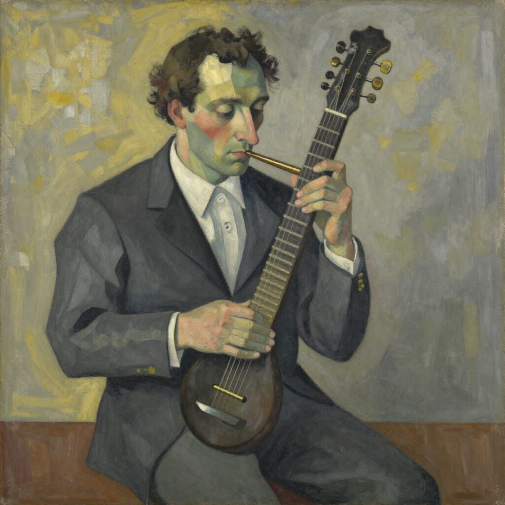 Man Playing Violin in Analytical Cubism Style