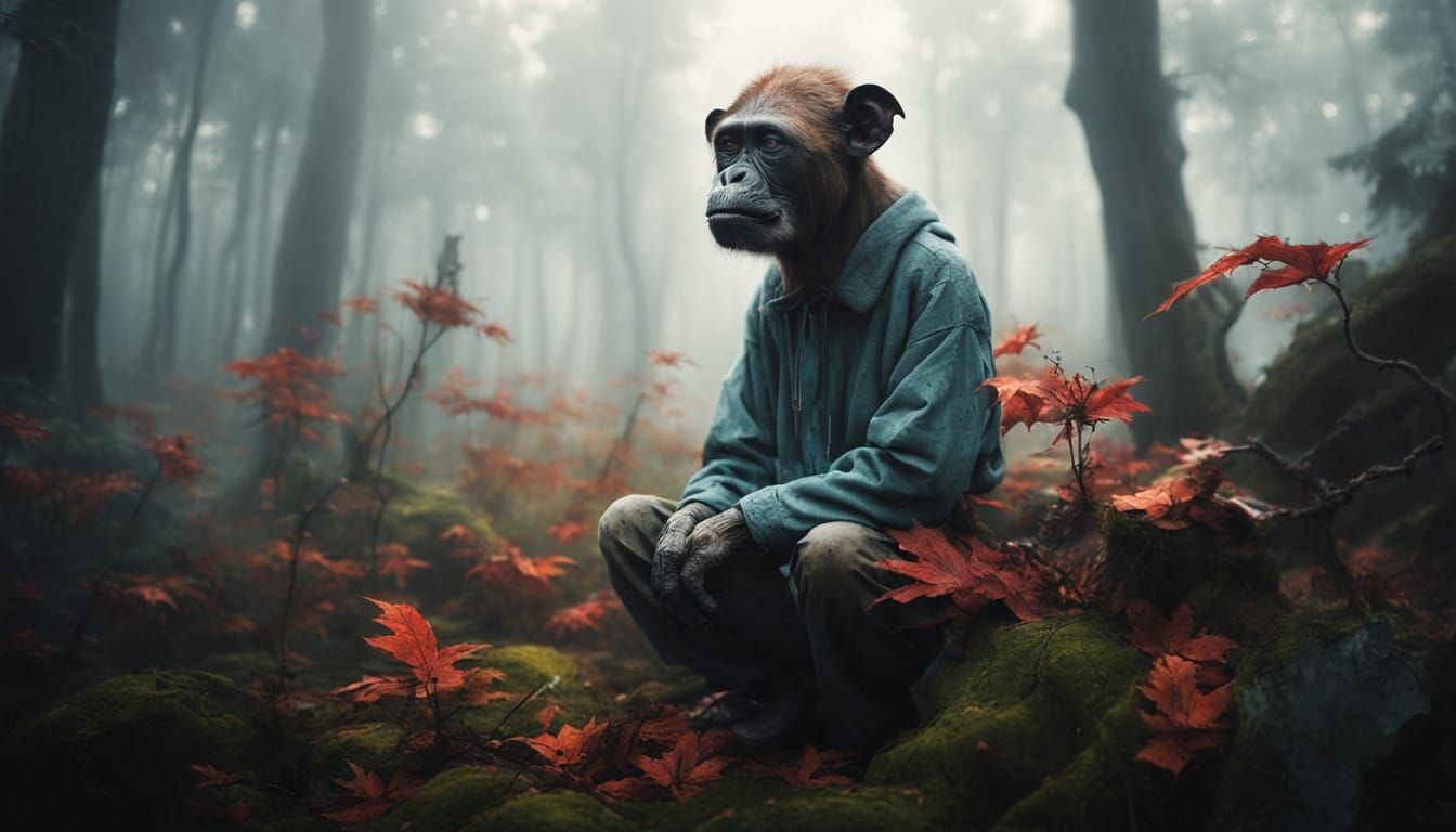 Ethereal Beings in Surreal Forest with Graffiti Murals