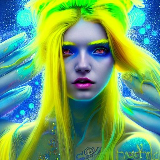 Goddess with Neon Yellow Hair: Detailed Concept Art