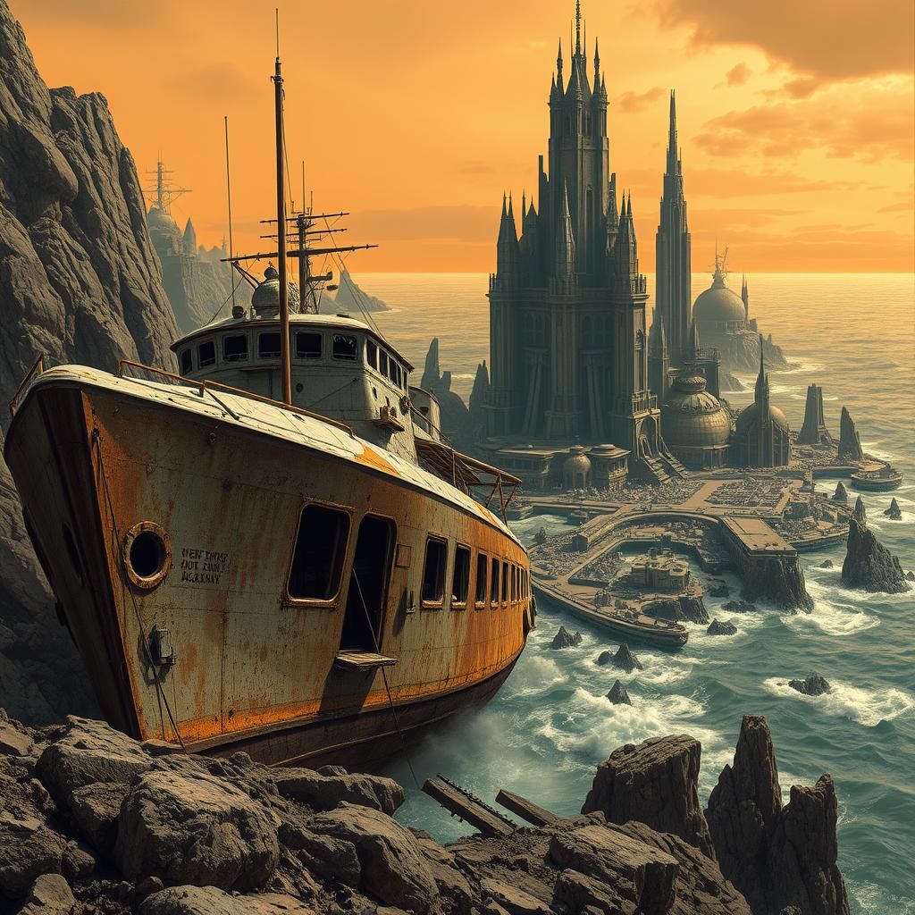 Dystopian Spaceship Portrait in Sepia