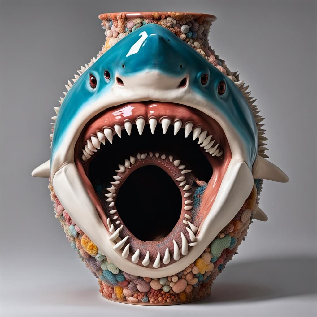 Detailed Shark Mouth Clay Vase
