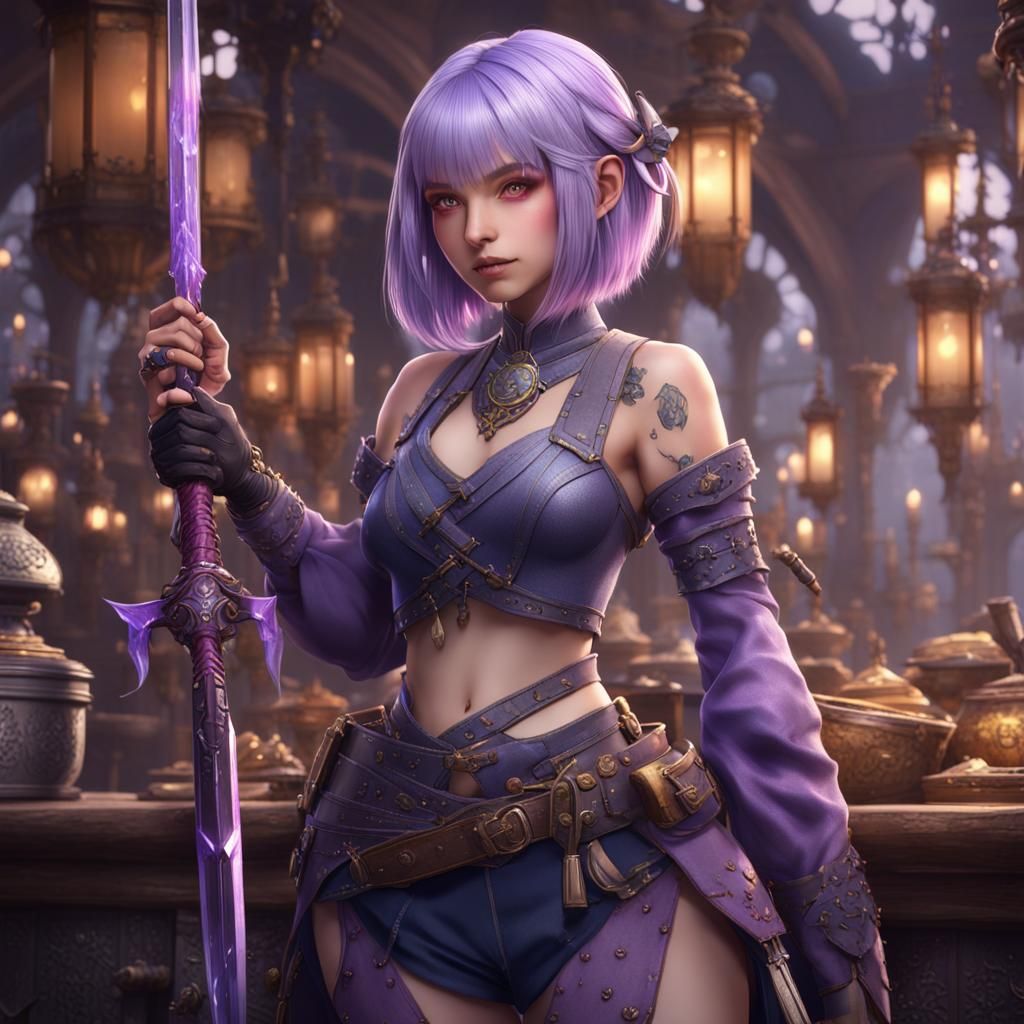 Anime Woman as Fantasy Weapons Merchant