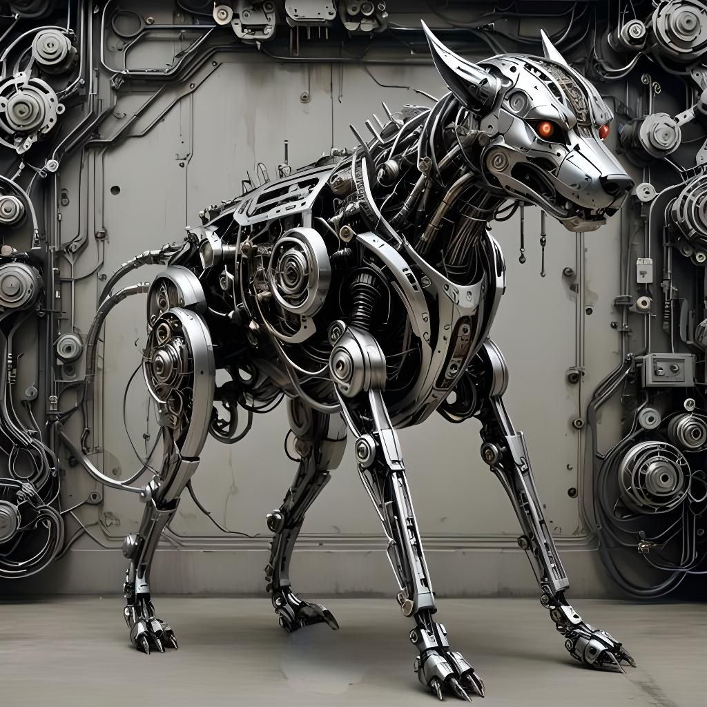 Biomechanical Cyber Dog Portrait in Surreal Style