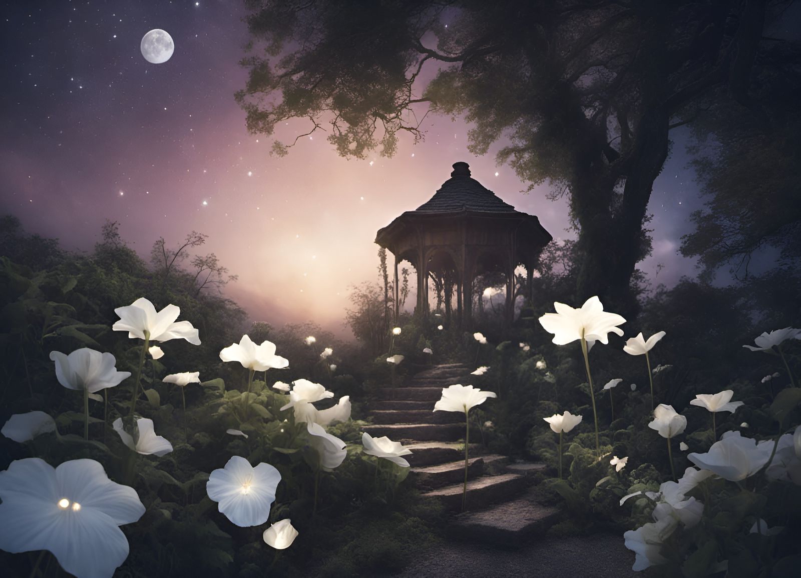 Enchanted Bioluminescent Moon Garden, Surreal Digital Painti...