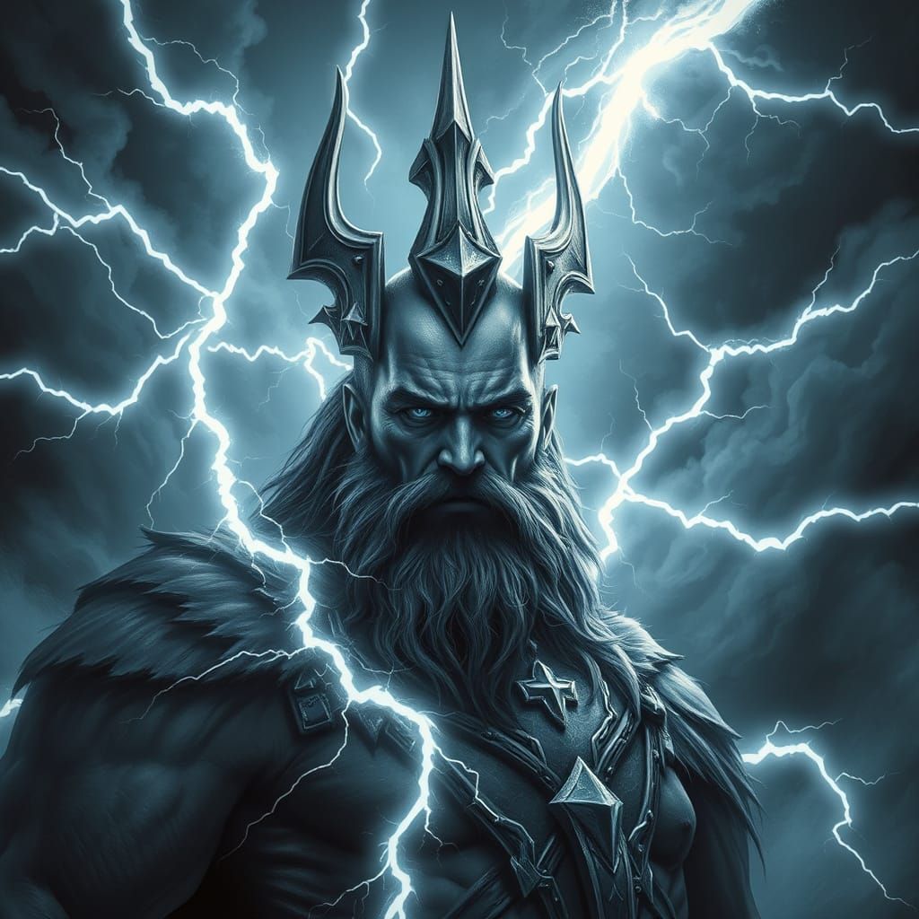 Baltic God of Thunder: Perkunas in Dramatic Chiaroscuro