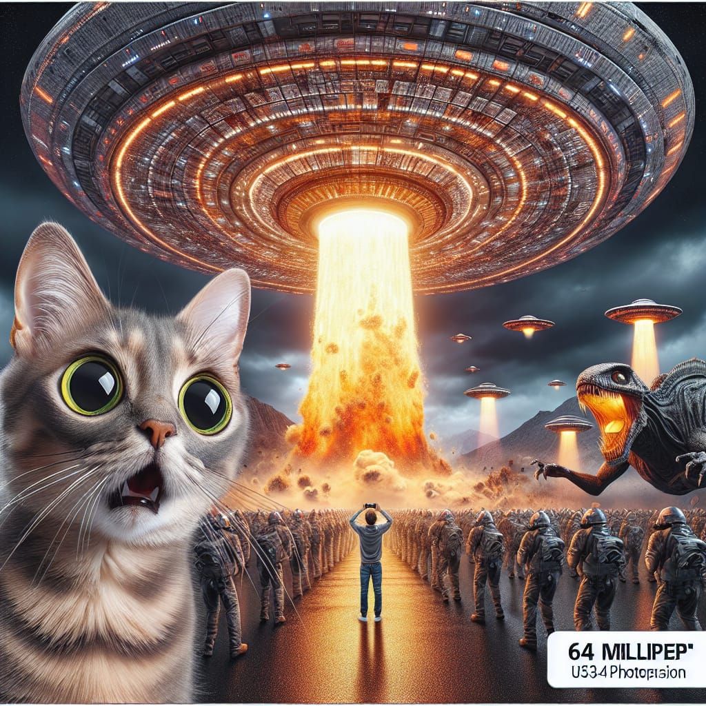 Surprised Cat Photobombs a UFO Invasion in HDR