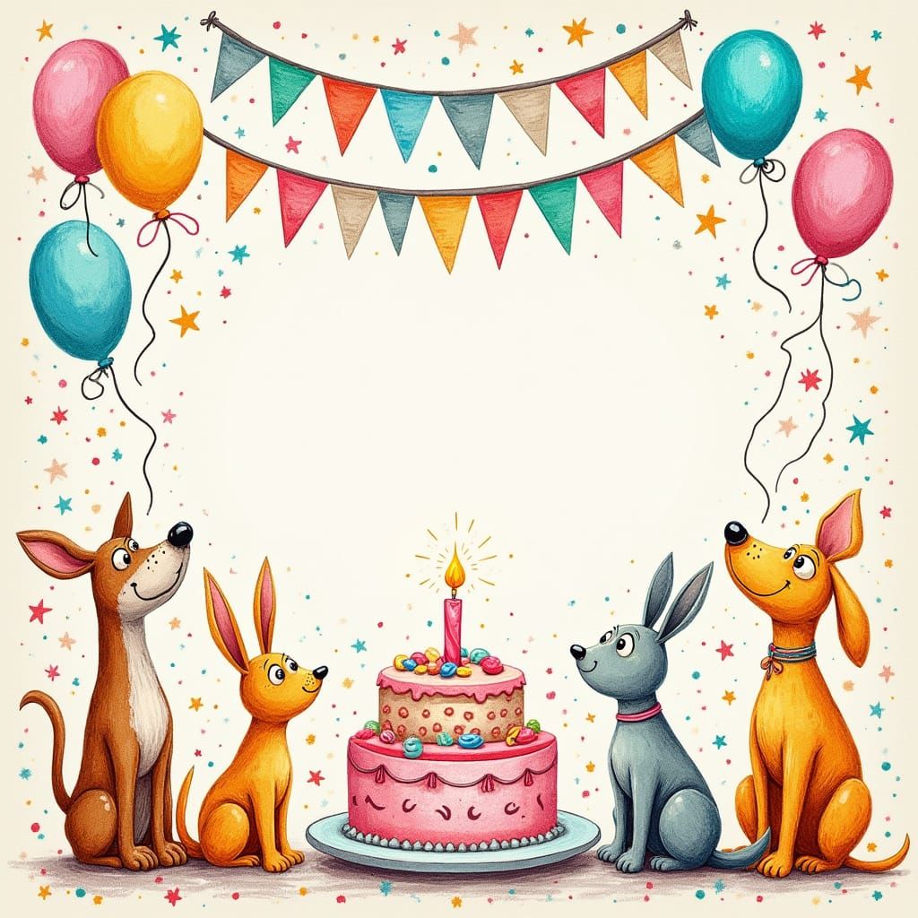 Hand-Crafted Birthday Invitation with Colorful Animal Drawin...