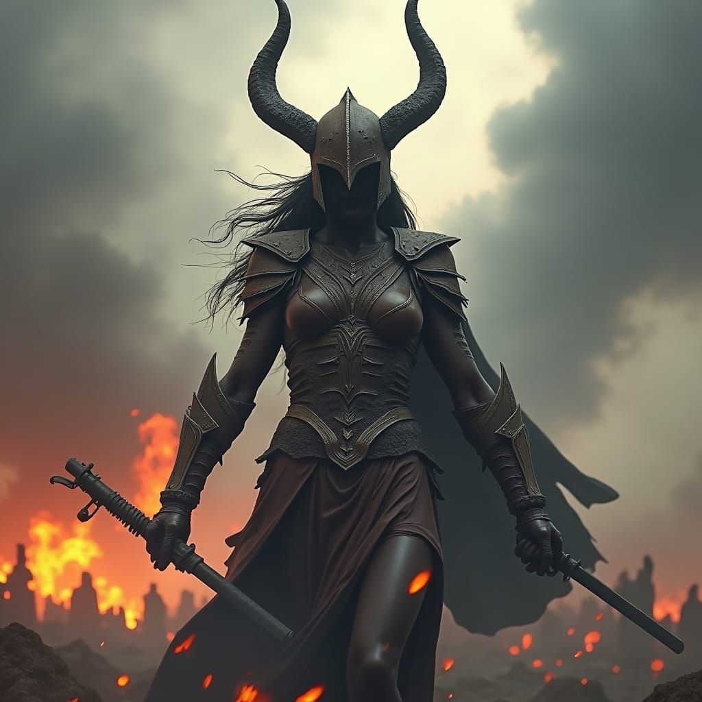 Goddess of War with Horned Helmet
