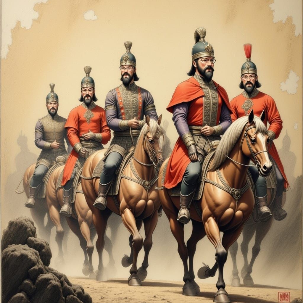 Terracotta Army Illustration in Traditional Chinese Style