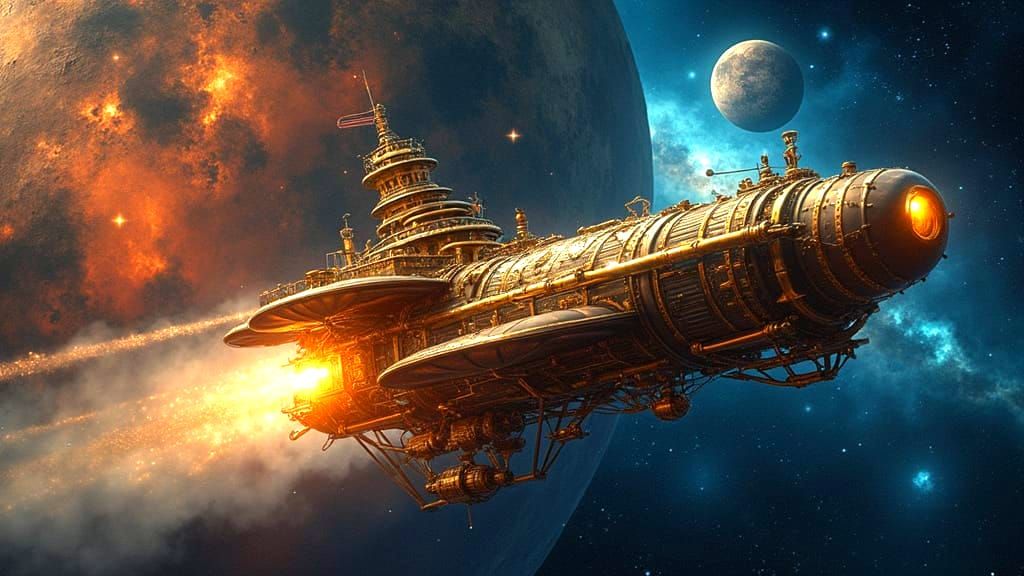 Steam-Powered Cosmic Adventurers in Industrial Sci-Fi Style