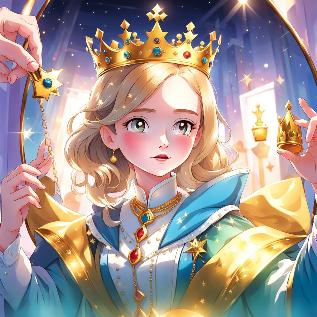 Queen with Golden Crown: Mystical Watercolor Art