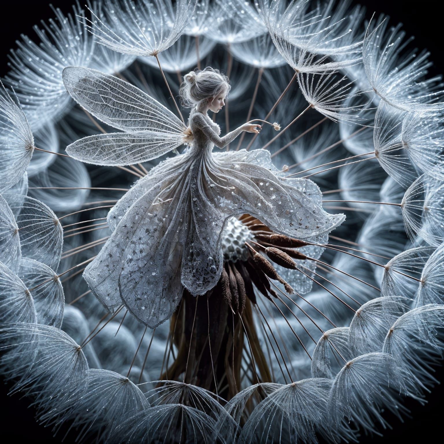Dandelion Seed Macro with Dewdrop Fairy