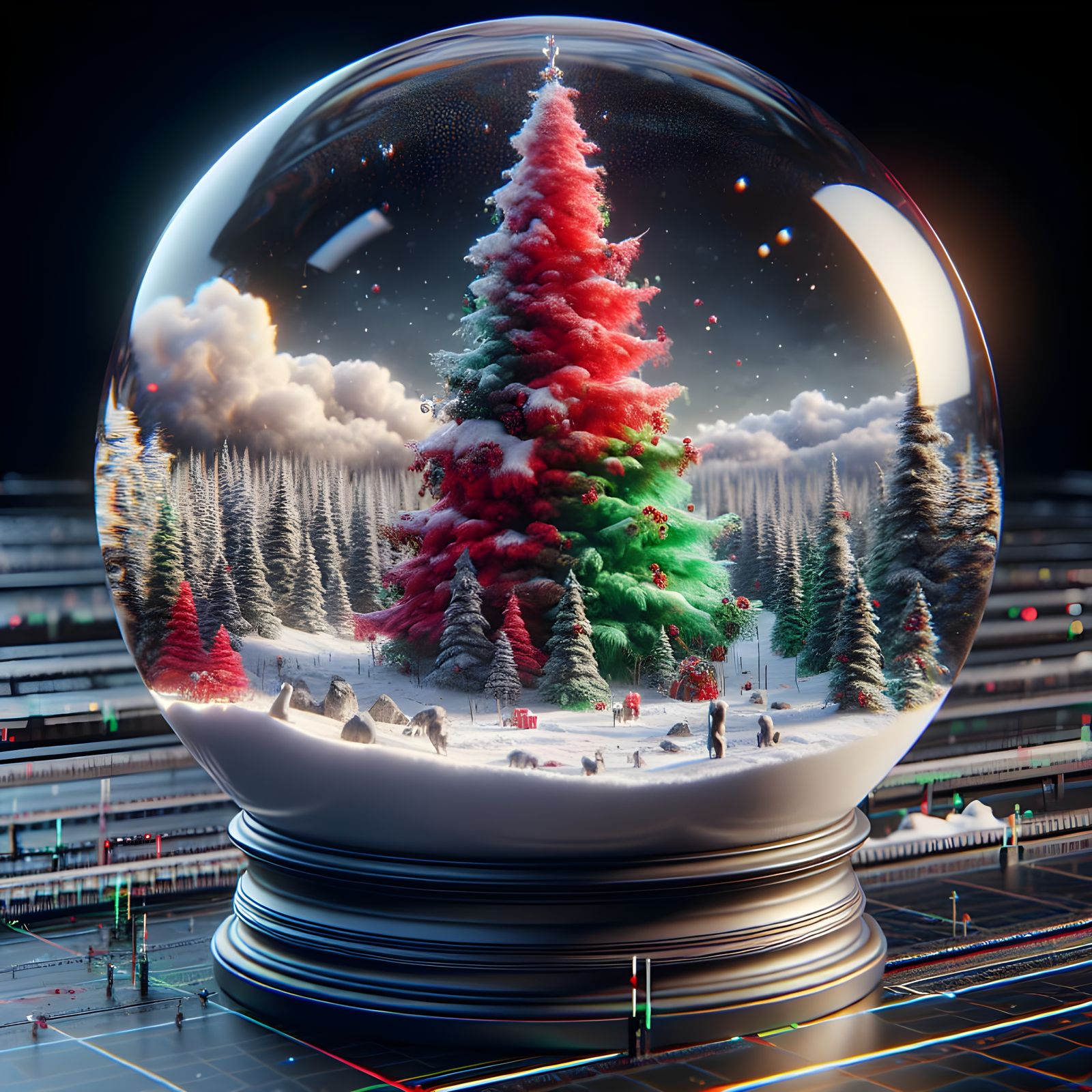 Vibrant Christmas Snow Globe in Ultra-Realistic Glass