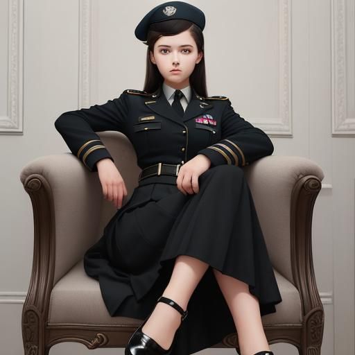 Military Cadet in Black Beret Sitting on Chair