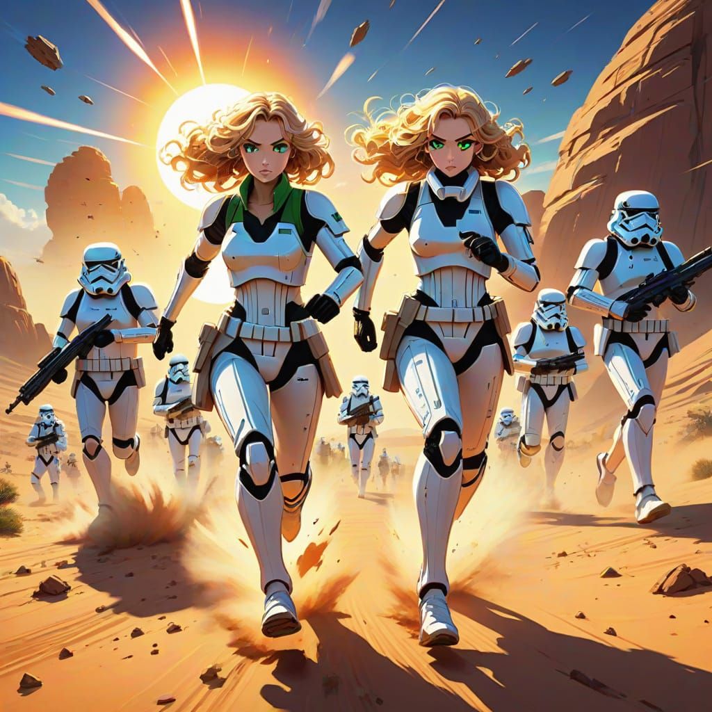 Surreal Anime-Inspired Woman Runs from Stormtroopers on Dese...