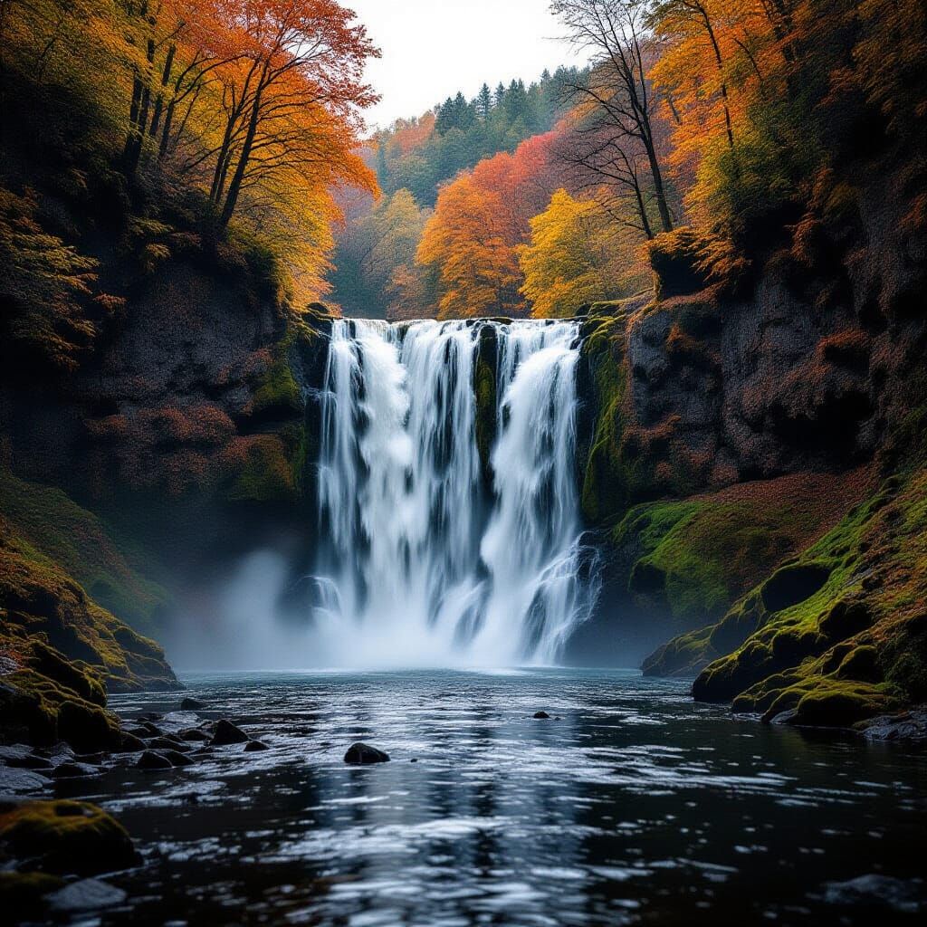 Epic Autumn Waterfall Cinematic Film Still