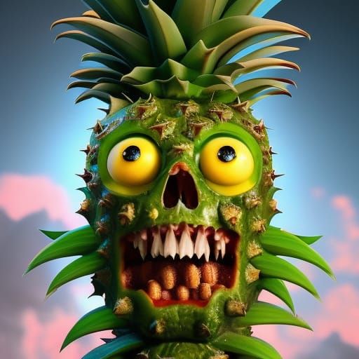 Pineapple Zombie in Hyperreal CGI Style