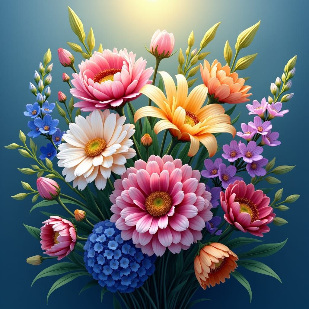Birthflower Bouquet: Detailed Floral Fantasy Art