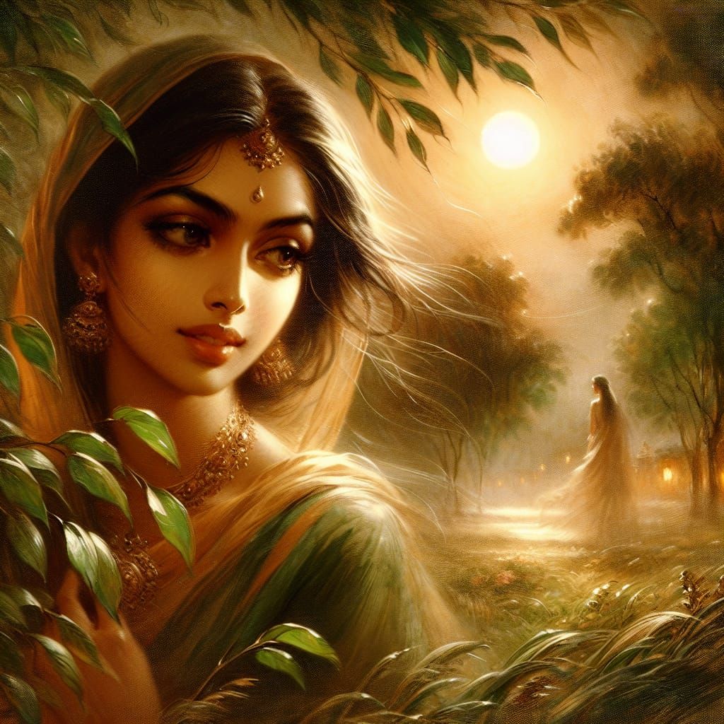 Romantic South Asian Woman in Ethereal Moonlight