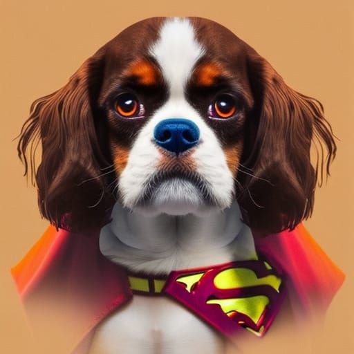 Blenheim Spaniel as Superman in Pop Art Style