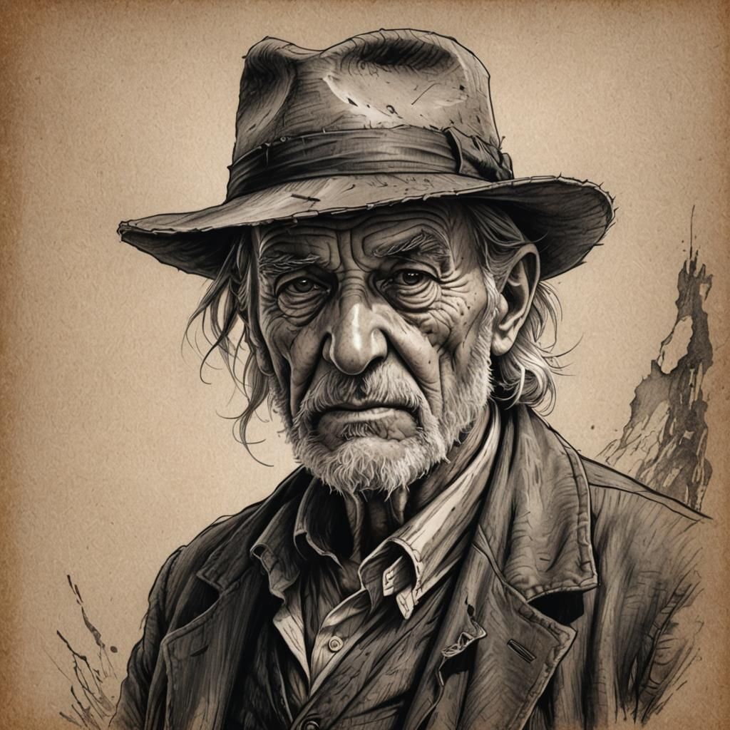 Detailed Pencil Sketch of an Old Man