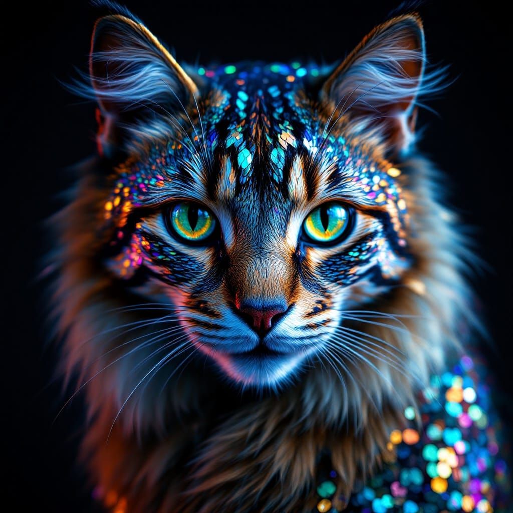 Regal, Sequined Feline in Opulent, Photorealistic Style