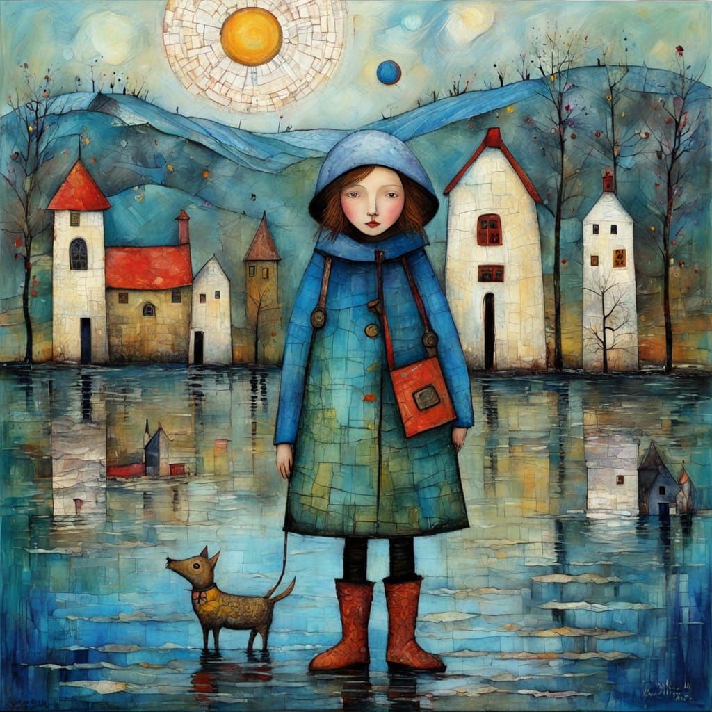 Textured Encaustic Painting in Naive Primitive Style