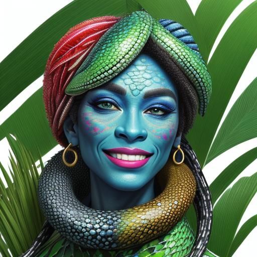 Cheerful Cartoon Boa Constrictor Portrait in Mixed Media