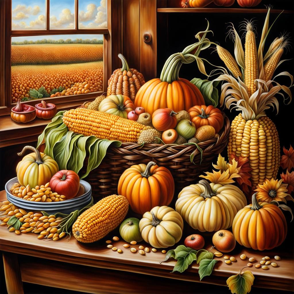 Fall Harvest Table Overflowing with Food