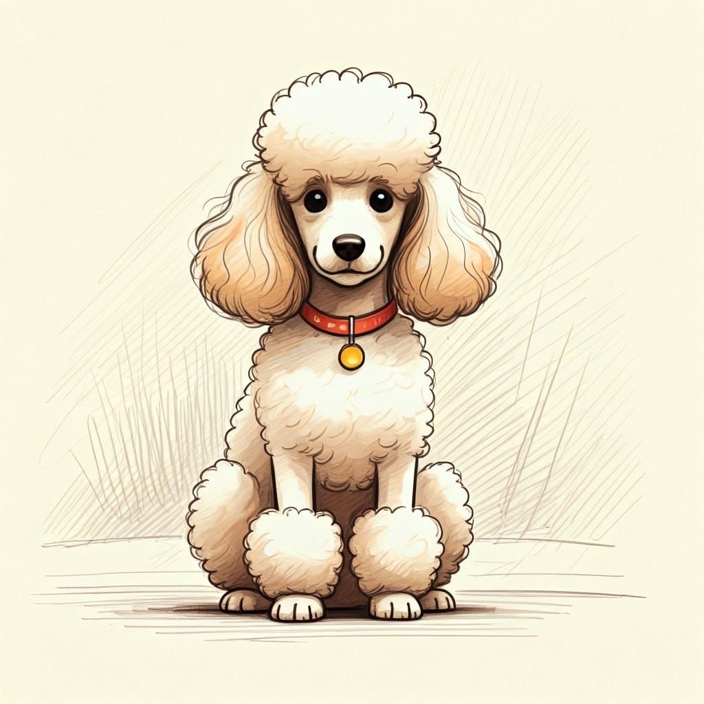 Playful Poodle in Expressive Pencil Sketch Style
