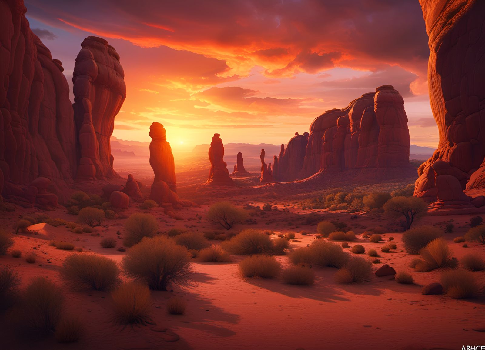 Arches National Park Sunset: Detailed Matte Painting