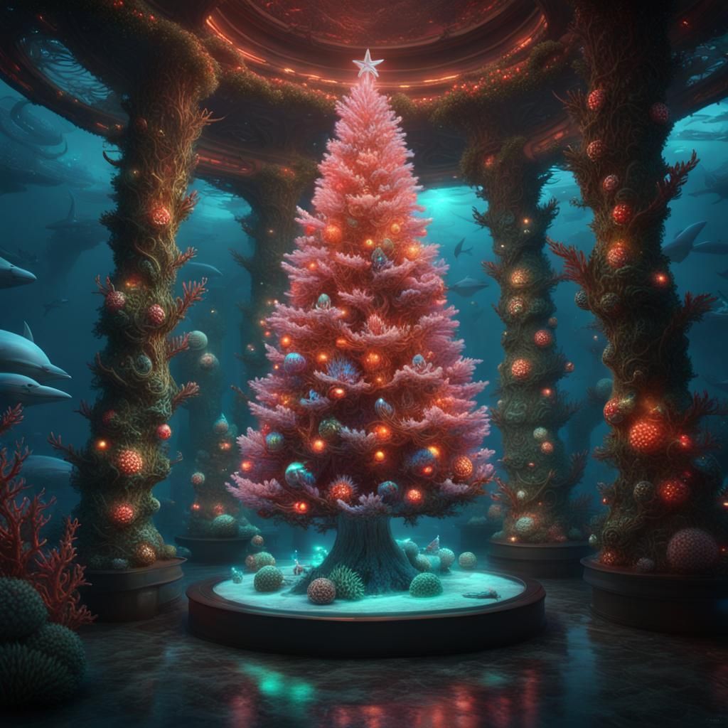 Underwater Alien Christmas Tree with Holographic Ornaments