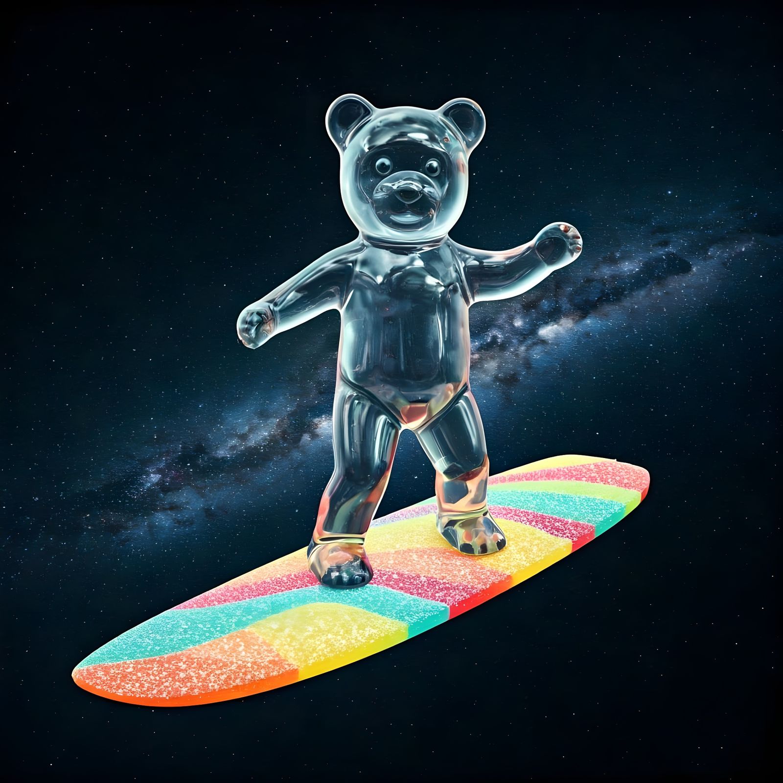 Glass Gummy Bear Surfer in the Milky Way