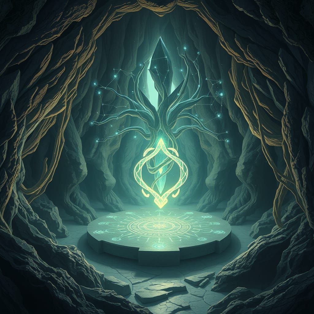 Dreamlike Glade Chamber with Crystalline Formations and Star...