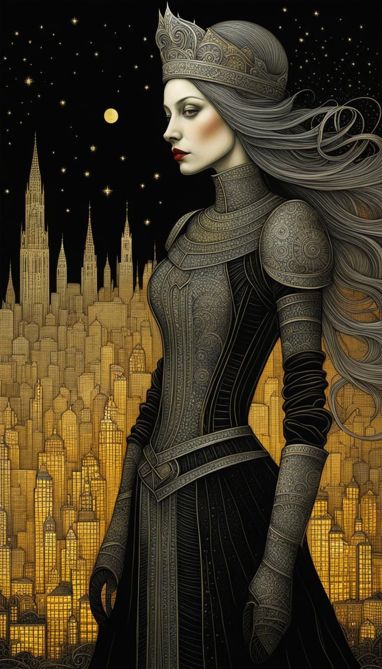 Solarpunk Princess in Art Brut Medieval Dreamscape