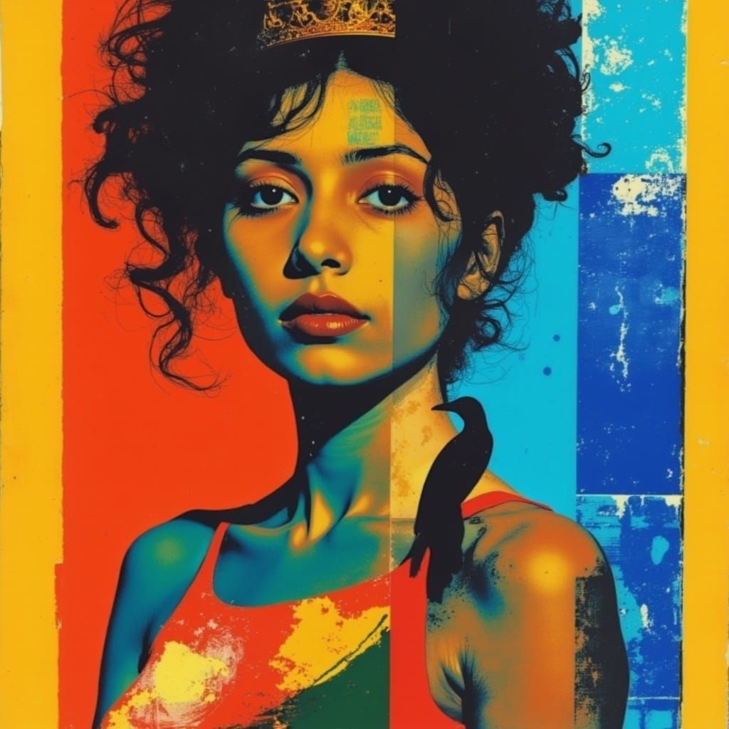 Regal Rastafarian Queen in Vibrant Watercolor Splendor