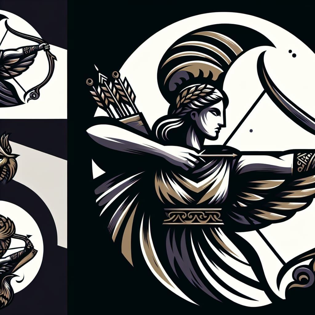 Athena Archery Logos: Bow, Arrow, and Owl Designs