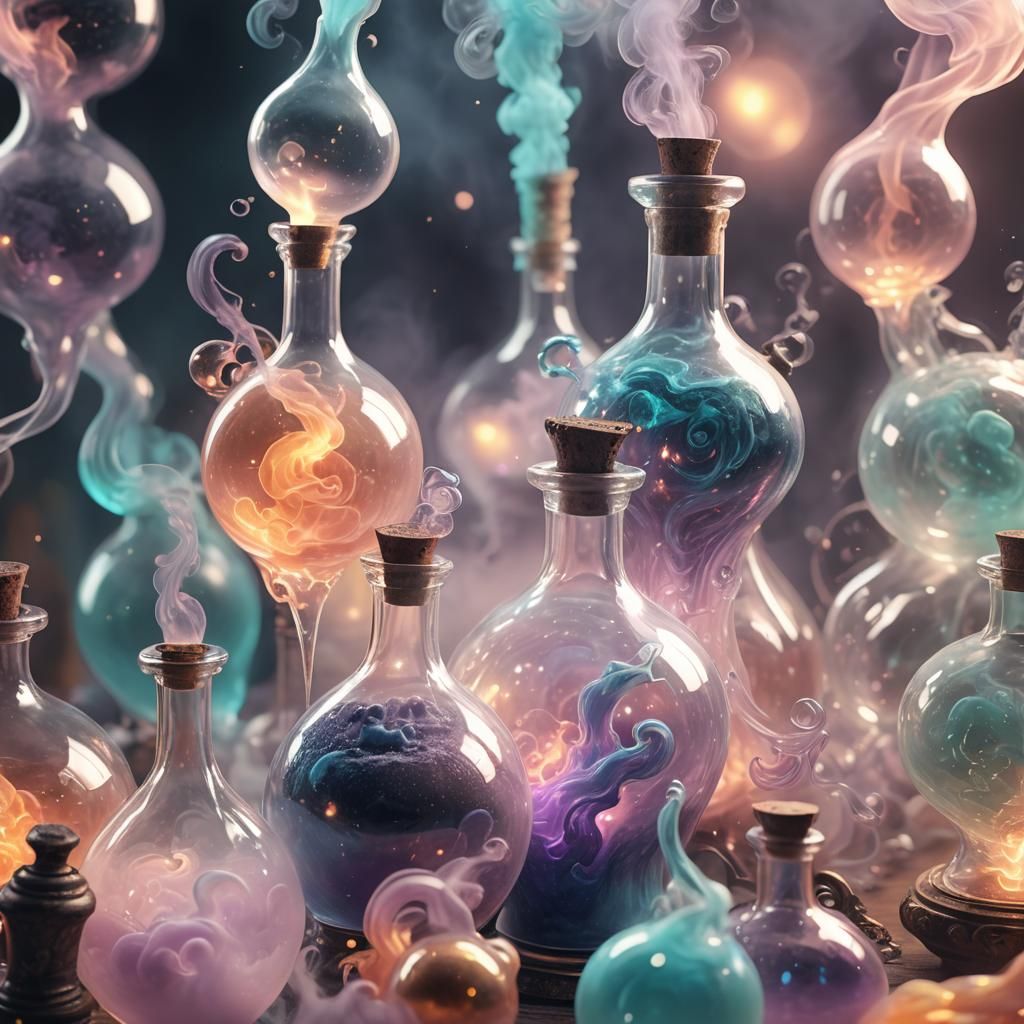 Mysterious Potion Releases Swirling Mist: 3D Fantasy Art